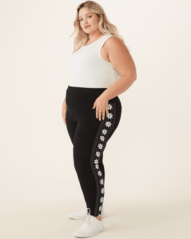 Plus size model with pear body shape wearing Gianna Fair-Isle Legging by Marc NY | Dia&Co | dia_product_style_image_id:175584